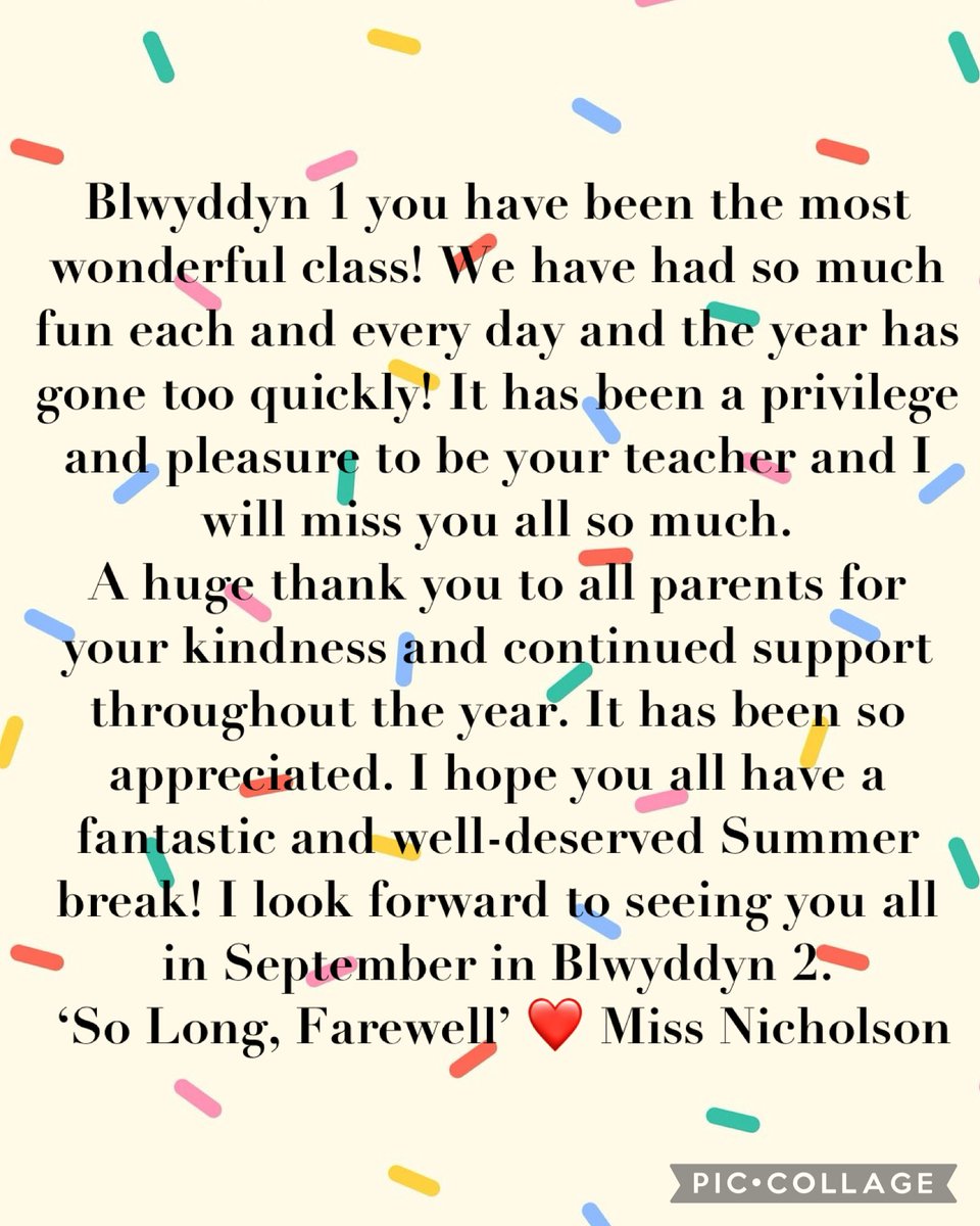 Wishing all the children in Blwyddyn 1 a fantastic and well-deserved Summer Holiday! ☀️ Thank you all for the wonderful memories we have made this year! It has been an absolute pleasure to be your teacher. What a year we have had! Arbennig!🌟 Diolch yn fawr!