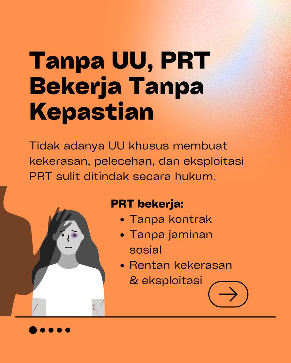 jalaprt's tweet image. Tanpa UU PPRT, jutaan pekerja rumah tangga masih bekerja tanpa perlindungan hukum. Padahal mereka menopang keseharian banyak keluarga.
Kerja mereka nyata, tapi haknya masih diabaikan.
💬 Saatnya negara hadir.
💥 Sahkan UU PPRT sekarang!
#SahkanRUUPPRT #PRTPunyaHak #KerjaLayak