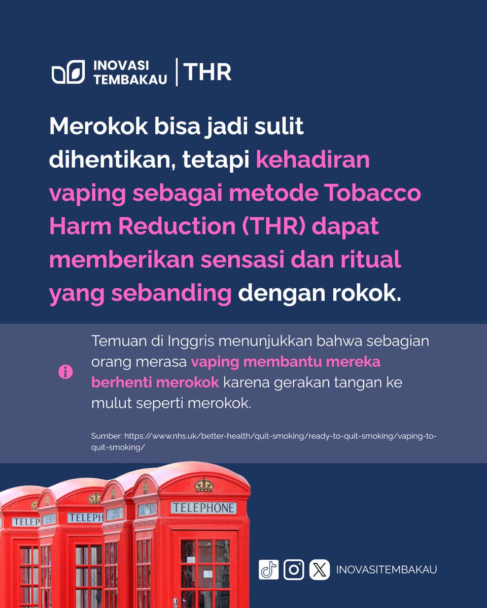 Vaping memiliki perilaku yang mirip dengan merokok, yakni dalam gerakan tangan dan kegiatan menghisap. Namun, vaping memiliki risiko lebih rendah sehingga dapat menjadi opsi alternatif dalam upaya membantu pengguna berhenti merokok. 

#tobaccoharmreduction #THR #vaping #vape