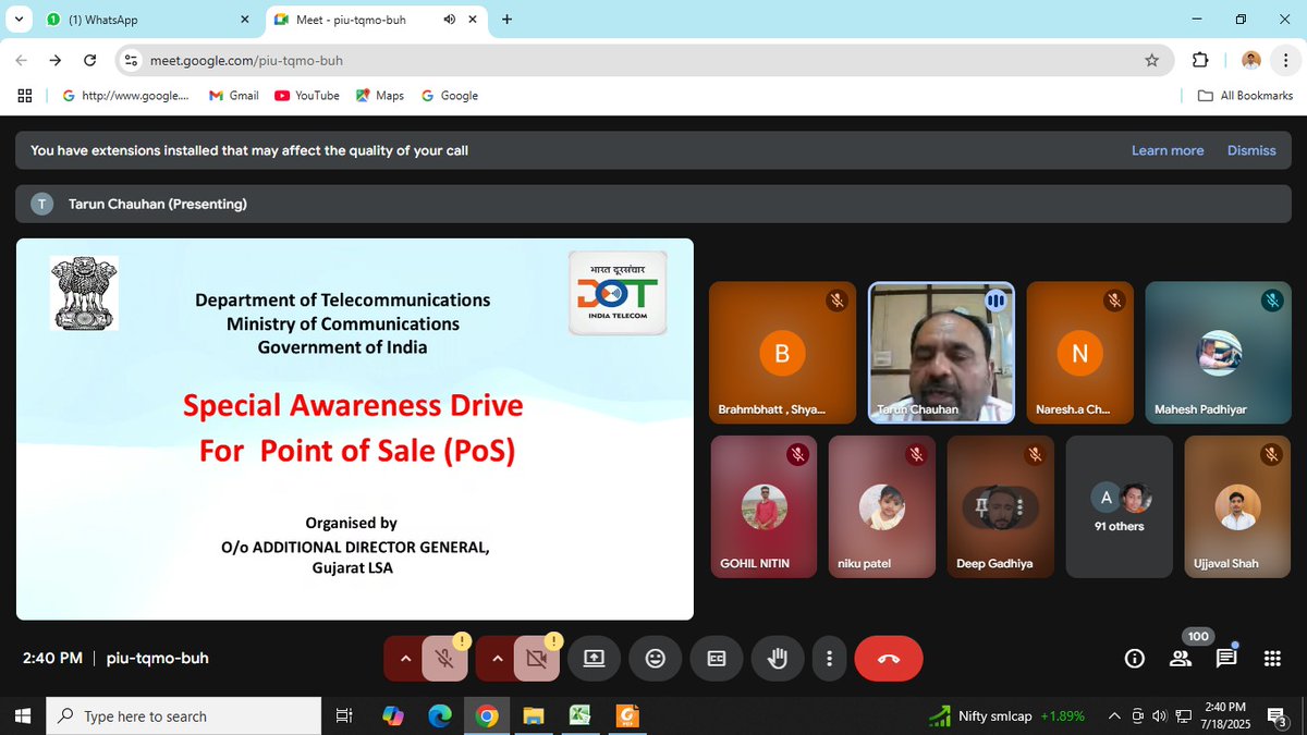 Guj_LSA_DoT_MoC's tweet image. DoT Gujarat LSA successfully conducted a virtual awareness program today for Point of Sale selling mobile SIMs. The session focused on DoT guidelines to mitigate the misuse of telecom resources in fraudulent activities. Over 90 PoS were sensitized on KYC processes. Strict…