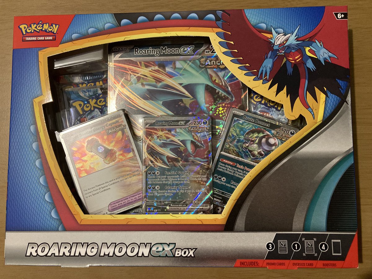 retrokrazy's tweet image. A few days ago I treated myself to a Roaring Moon EX collection box as I hadn’t opened #Pokemon packs in a while. I got 2 illustration rares which was really cool. 😀 One was #Tropius, the other #Garbodor. 😊 I love the jumbo #RoaringMoon card.
#PokemonTCG #PokemonScarletViolet