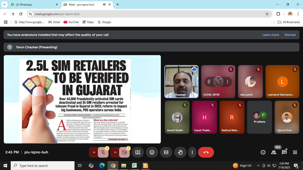 Guj_LSA_DoT_MoC's tweet image. DoT Gujarat LSA successfully conducted a virtual awareness program today for Point of Sale selling mobile SIMs. The session focused on DoT guidelines to mitigate the misuse of telecom resources in fraudulent activities. Over 90 PoS were sensitized on KYC processes. Strict…