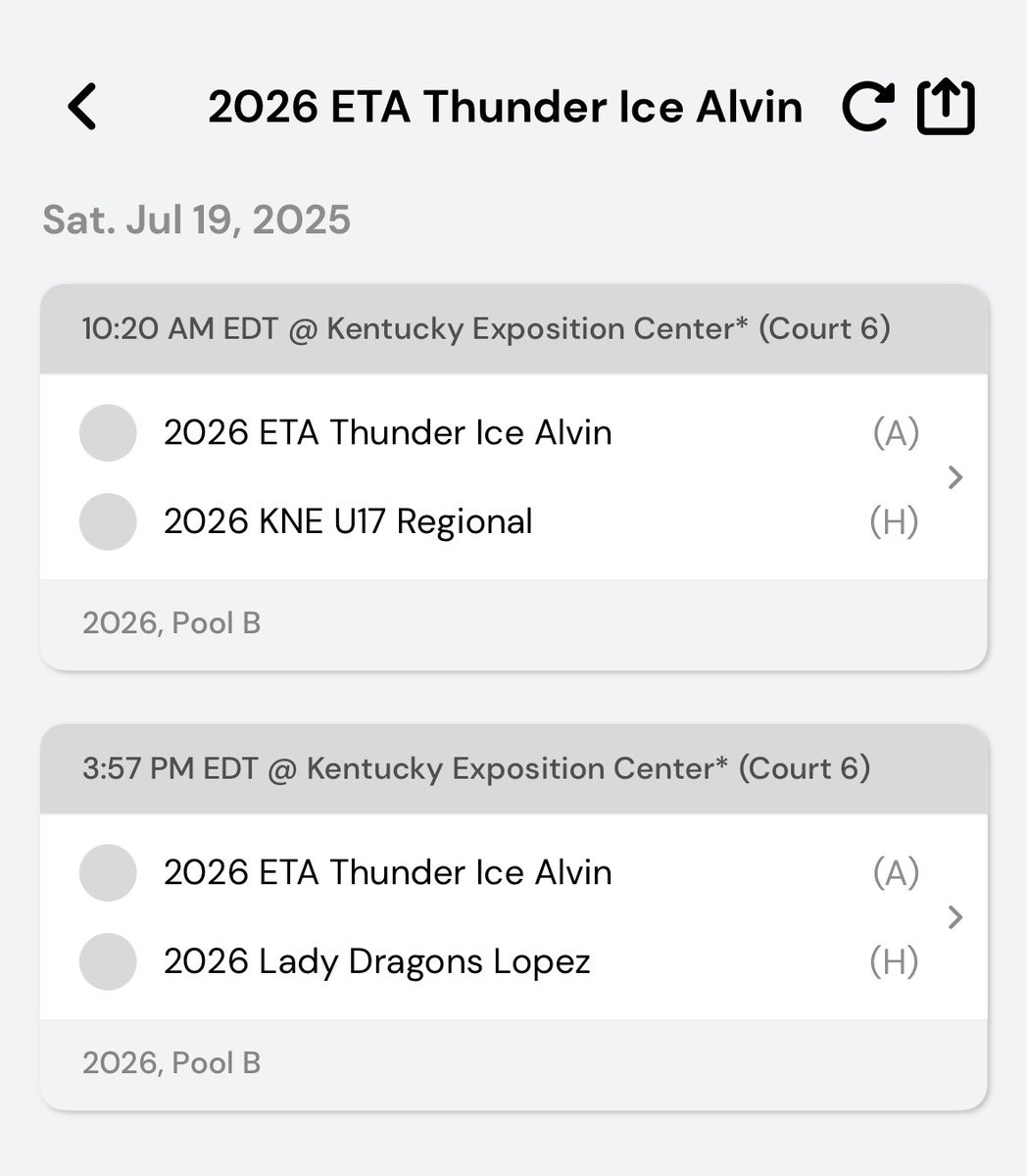 Addie Geren (@addie_geren30) on Twitter photo Here is our pool play schedule for the National Championship in Louisville this weekend! Looking forward to one last tournament!
<a href="/ETA_2026_ICE/">ETA 2026 ICE</a> <a href="/EastTNAir/">East TN Air (Campos)</a> Here is our pool play schedule for the National Championship in Louisville this weekend! Looking forward to one last tournament!
<a href="/ETA_2026_ICE/">ETA 2026 ICE</a> <a href="/EastTNAir/">East TN Air (Campos)</a>