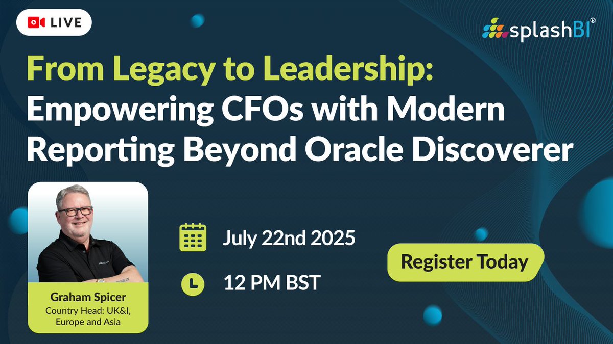 SplashBI's tweet image. Still relying on legacy reporting? Change feels big- but staying stuck costs more.
Join our webinar to learn how teams are modernizing reporting with secure, real-time access- no disruption.

Register now: bit.ly/44QRHy3

#OracleDiscoverer #ModernFinance #SplashBI