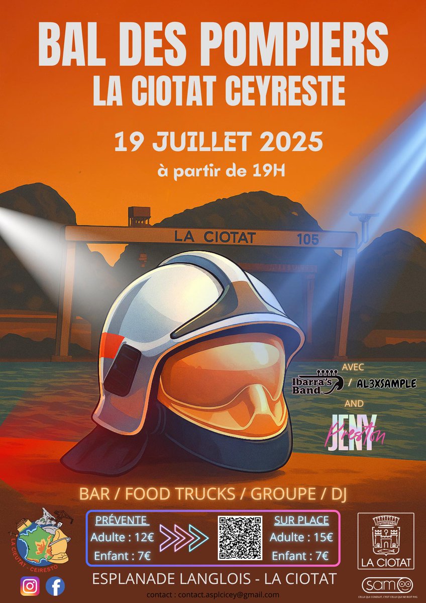 PREMIER BAL DES POMPIERS DE LA CIOTAT CEYRESTE !  Samedi 19 juillet 2025 À partir de 19h Esplanade Langlois - La Ciotat