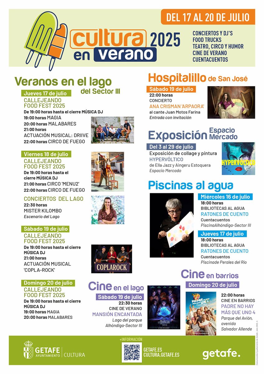 aytogetafe's tweet image. Aquí tienes algunos planes para disfrutar del fin de semana al máximo. 📽️🎶🍔