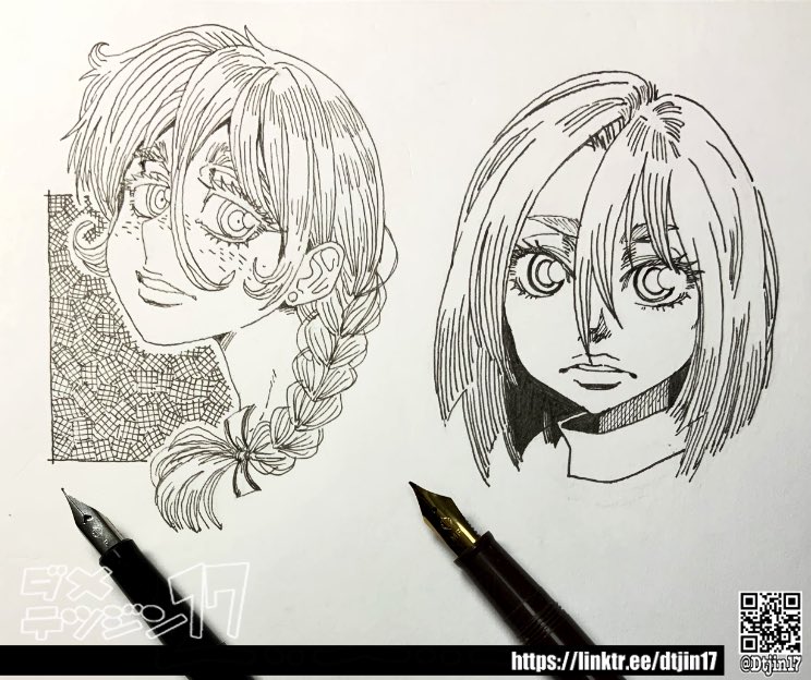 ハイエースネオ、すごく描きやすいけど さすがに線は単調か。ふでDE、表現力の幅あるけどコントロールにちょっと気をつかう感じ。安価な万年筆でこれだけの描き味なのは考えたらすごいね🖋️ #oc #おきらくがき