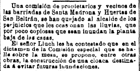 anys_poble_sec's tweet image. Fa #120anys els veïns del barri de les #HortesDeSantBertran i #SantaMadrona es queixaven que les pluges, encara que escasses, inundaven les plantes baixes.  L'Ajuntament proposava la construcció d'una cloca per evitar les inundacions. Font: La Vanguardia (25/02/1905)