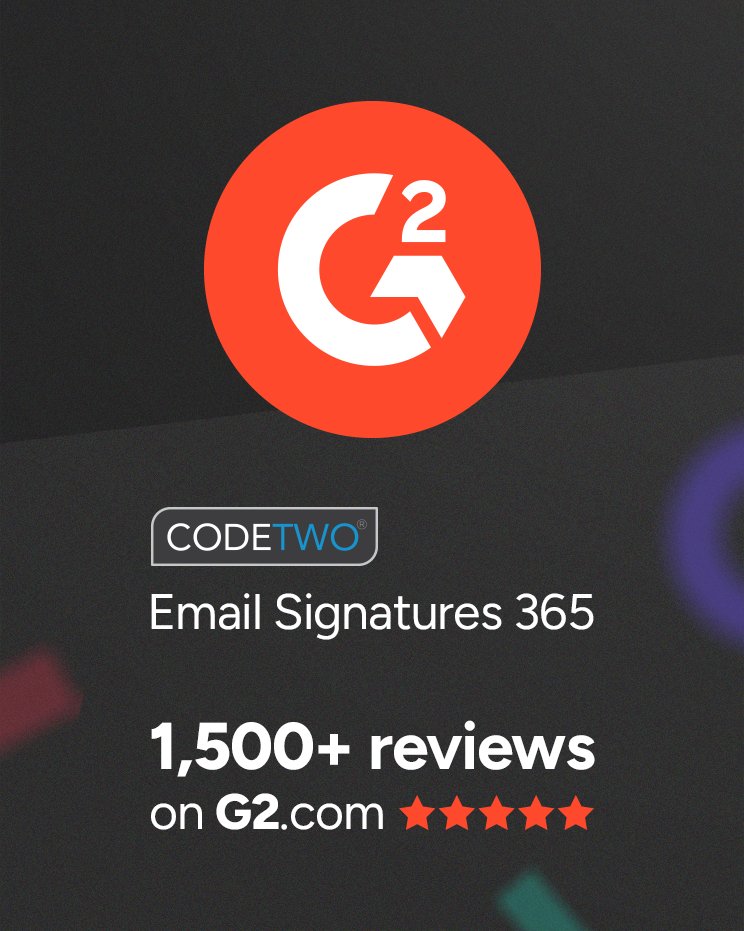 CodeTwoSoftware's tweet image. What do you get when you add C2 to G2? The answer is: 1,500. That’s how many reviews CodeTwo Email Signatures 365 just racked up on @G2dotcom, making it the only email signature solution to reach this milestone so far! A huge thank-you to all our customers who made this possible…