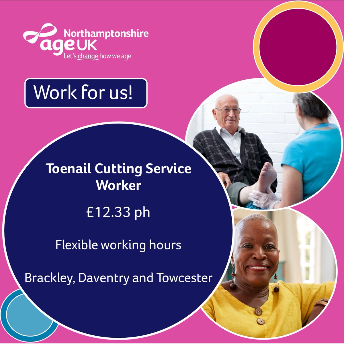 We are #recruiting for #ToenailCutting Service Workers, who can trim the toenails of people living in and around #Daventry, #Towcester and #Brackley. Full training given. For more information call 01604 210585. bit.ly/4ldU6ZJ