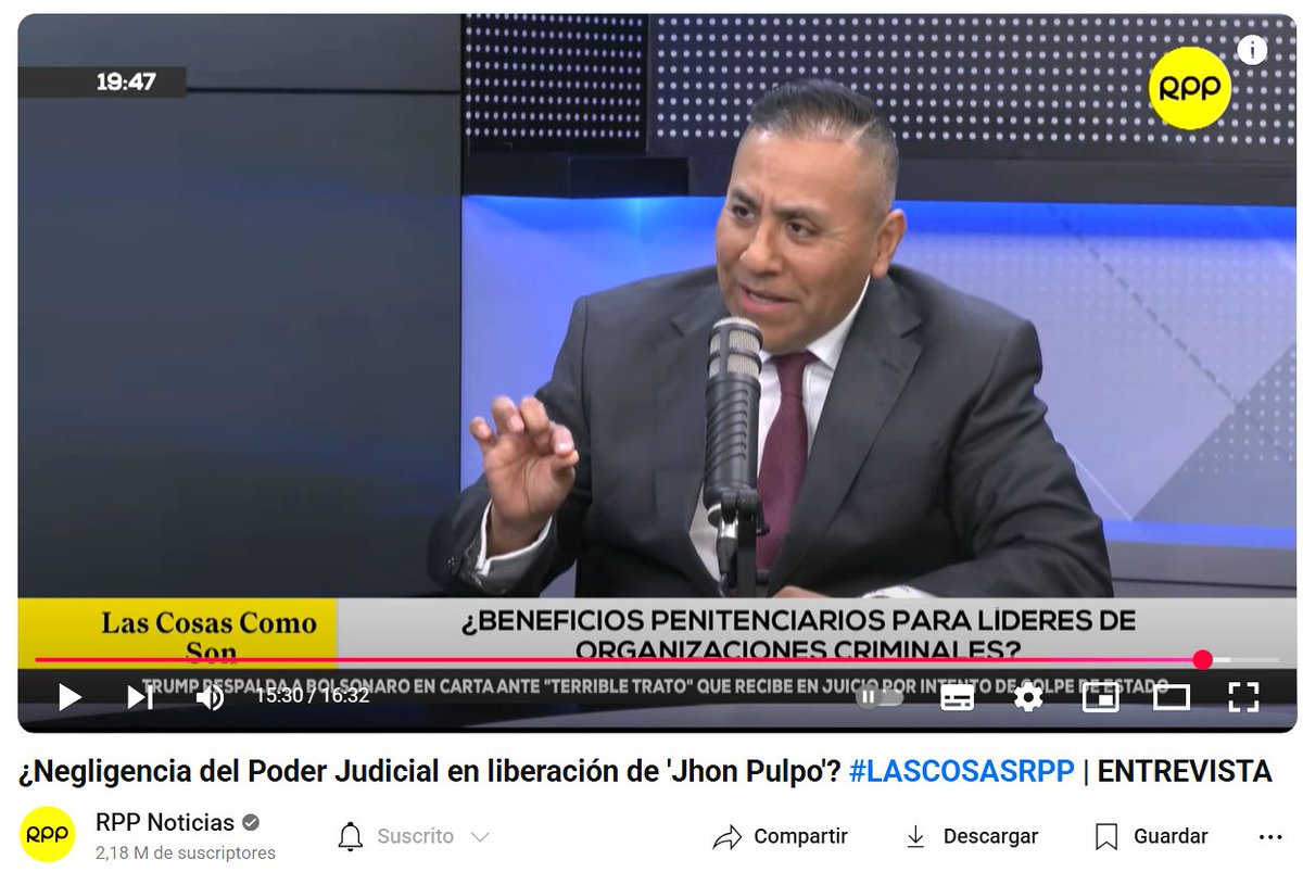 🔴 #casolospulpos Jhon Cruz Arce (miembro de la organización criminal "Los Pulpos") fue condenado en 2008 a 25 años de cárcel por doble asesinato, la pena debía extenderse hasta el 2033, pero fue liberado hace pocos días por decisión del INPE, un ente administrativo. Mi