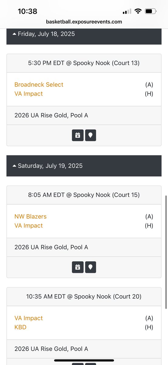 Schedule for today and tomorrow at the UA Rise Finals! <a href="/va_impact/">VA Impact</a> <a href="/LBHSGirlsBball/">Lord Botetourt HS GBB</a>