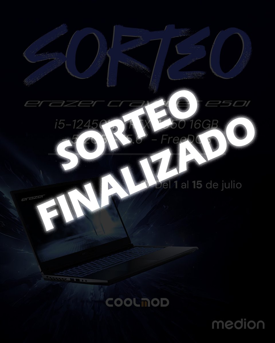COOLMODcom's tweet image. 🎁¡Tenemos al afortunado ganador del portátil @medion.es Erazer Crawler E50i
🎉Sergio Tineo🎊
¡Enhorabuena! Por favor, revisa tu correo electrónico, nos pondremos en contacto por ese canal 😊.
Agradecemos a todos por participar. ¡No olvidéis seguir nuestras RRSS para estar al…