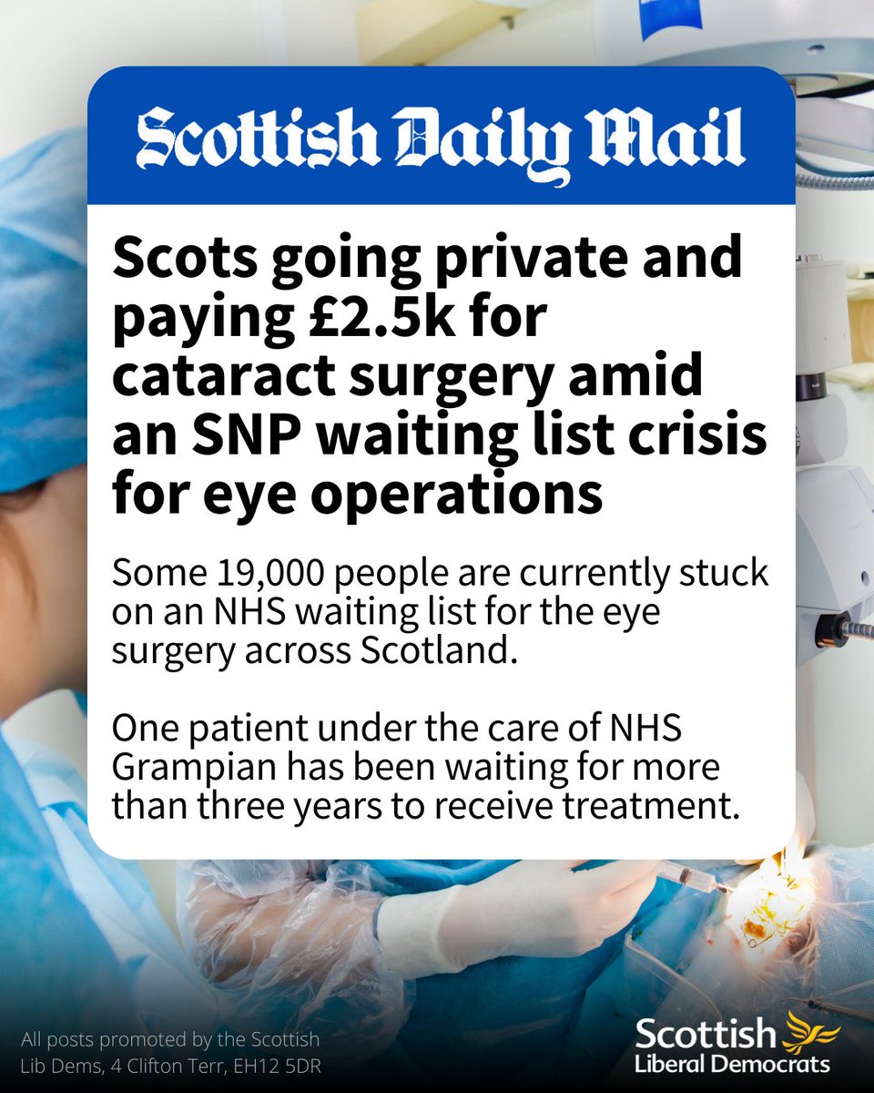 With waits stretching into the months and years, it’s clear that the SNP have no plan for tackling long waits for complex specialties.

Ministers need to ensure that cataract surgery waits come down and people can get the care they need swiftly and close to home.
