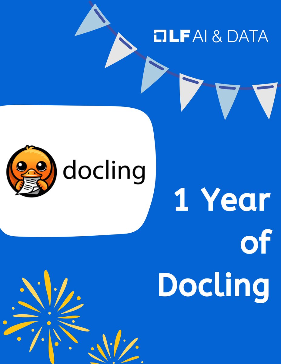 LFAIDataFdn's tweet image. 🎉 Happy 1st birthday to Docling!
Originally developed at @IBM and now hosted by LF AI & Data, Docling helps convert complex documents into structured data for AI workflows. From PDF to GenAI—Docling is just getting started.
🔗 hubs.la/Q03xvNGS0
#Docling #OpenSourceAI
