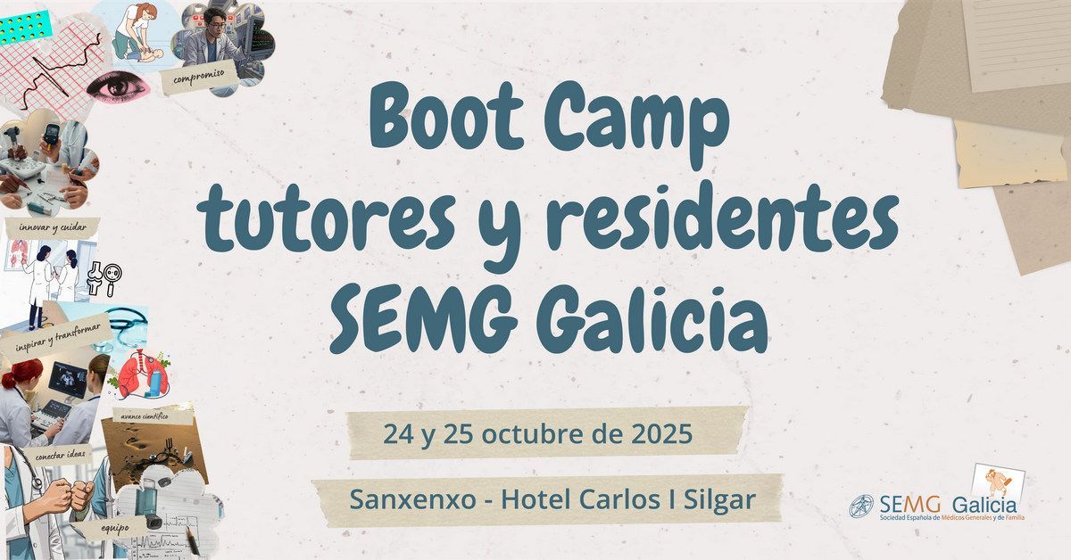 👨‍⚕️ 👩‍⚕️ ¿Te apuntas al Boot camp tutores y residentes organizado por #SEMGGalicia?

📅 Reserva ya tu plaza para venir los días 24 y 25 de octubre a📍 Sanxenxo 

🔗 Toda la información la tienes aquí buff.ly/l5sSpYM 

#FormacionSEMG #CalidadSEMG
