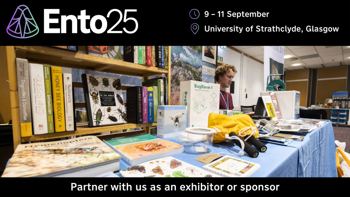 RoyEntSoc's tweet image. Join as an exhibitor or sponsor at #Ento25 🦋
With 300+ attendees from across academia and industry, this is a great opportunity for organisations to engage with the global entomological community 🔽
royensoc.co.uk/ento24-exhibit…
#StrathLife @UniStrathclyde @UniStrathNews