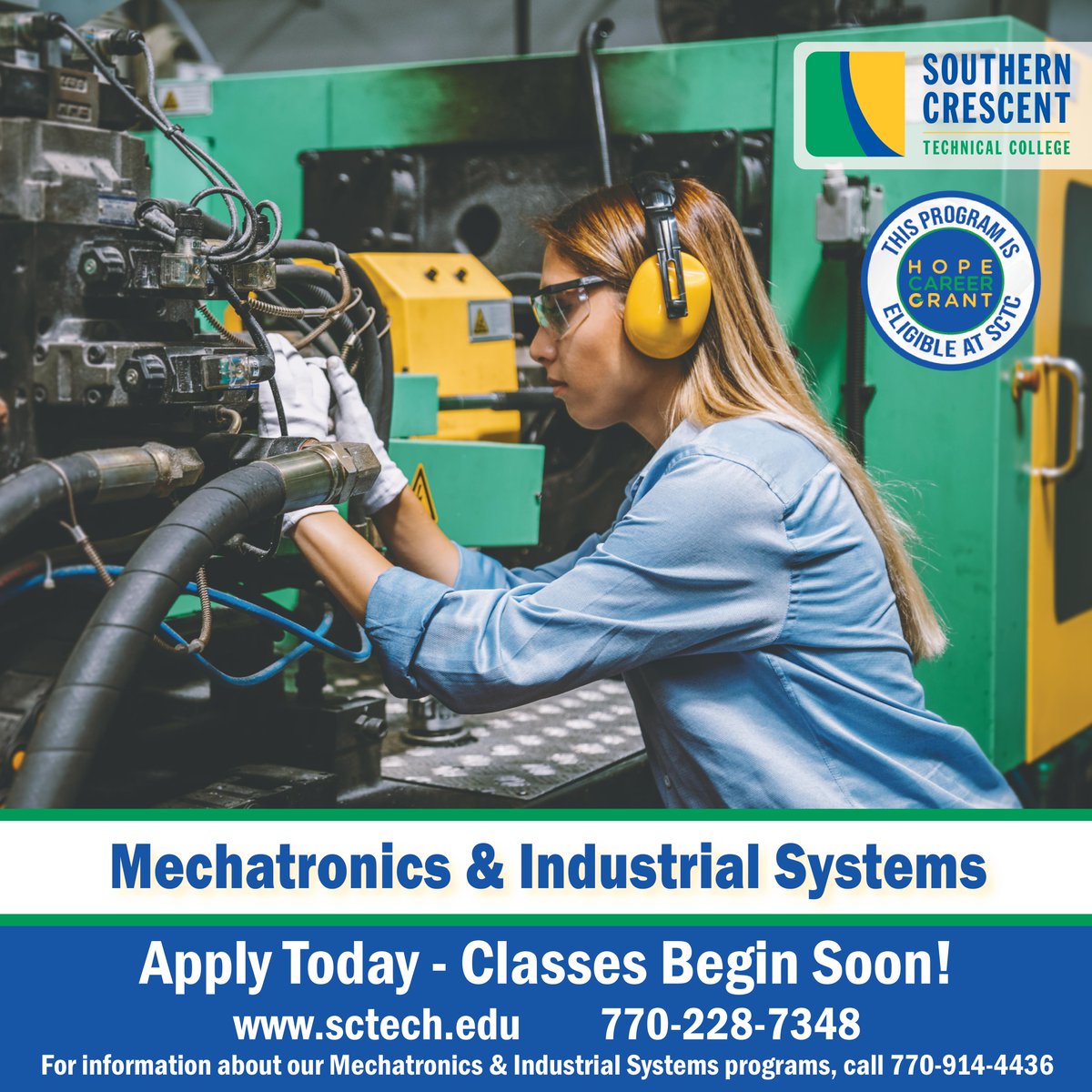 Now enrolling for our high demand Mechatronics and Industrial Systems Technology classes!  

These programs are HOPE Career Grant eligible meaning free tuition for those that qualify!

Apply today, classes begin August 12
sctech.edu/apply