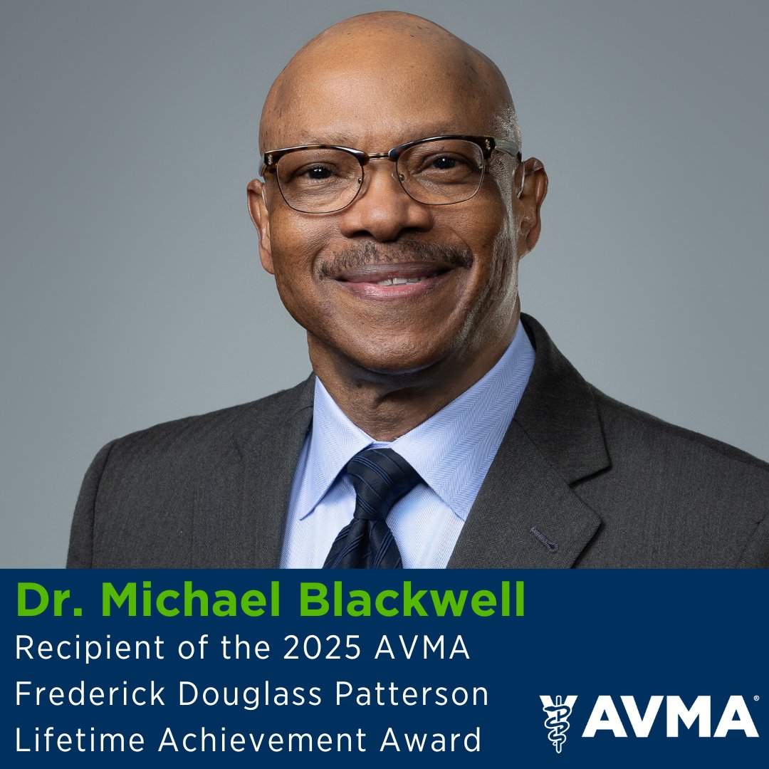Today Dr. Michael J. Blackwell, director of the Program for Pet Health Equity at the University of Tennessee, received the AVMA's 2025 Frederick Douglass Patterson Lifetime Achievement Award for his leadership in advancing DEI in the veterinary profession. bit.ly/4kLNbWt