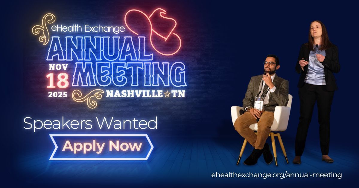 ⏳ Final call for speakers!  Today is your last chance to be part of the conversation at the 2025 eHealth Exchange Annual Meeting on Nov 18 in Nashville.

Submissions due: July 18, 2025
🔗 Submit here: ehealthexchange.org/annual-meeting… 

#eHx25 #CallForSpeakers #FHIR #TEFCA #HealthIT