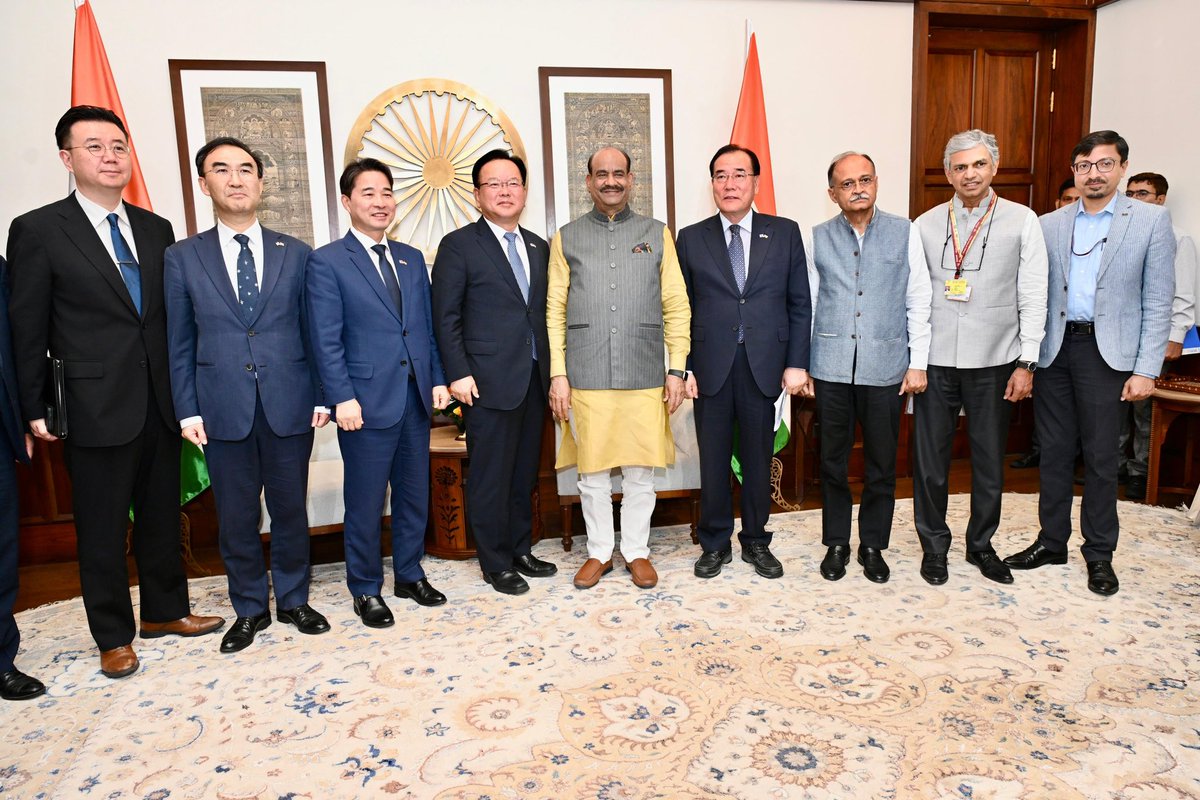ombirlakota's tweet photo. Glad to welcome the delegation from the Republic of Korea led by former Prime Minister Mr. Kim Boo Kyum to the Parliament of India.

Our discussions reflected the deep-rooted democratic values, transparency, and cultural ties that bind India and Korea. I extended best wishes to President Lee Jae Myung for his recent electoral success and expressed confidence in stronger bilateral ties under his leadership.

Reaffirmed India’s strong and clear ‘Zero Tolerance’ policy against terrorism and reiterated our responsible and decisive approach under Operation Sindoor. Urged democratic nations to unite with a common strategy to counter terrorism globally.

We agreed to enhance parliamentary cooperation through the formation of bilateral friendship groups. Also shared India’s experience in using AI and digital platforms to strengthen legislative processes and public participation.

Both sides vowed to further strengthen shared democratic values, cultural ties, strategic partnership and growing collaboration in technology, wellness, and regional peace.

Wishing the Korean delegation a fruitful and enriching visit to India. 🇰🇷🤝🇮🇳

@IndiainROK
@RokEmbIndia