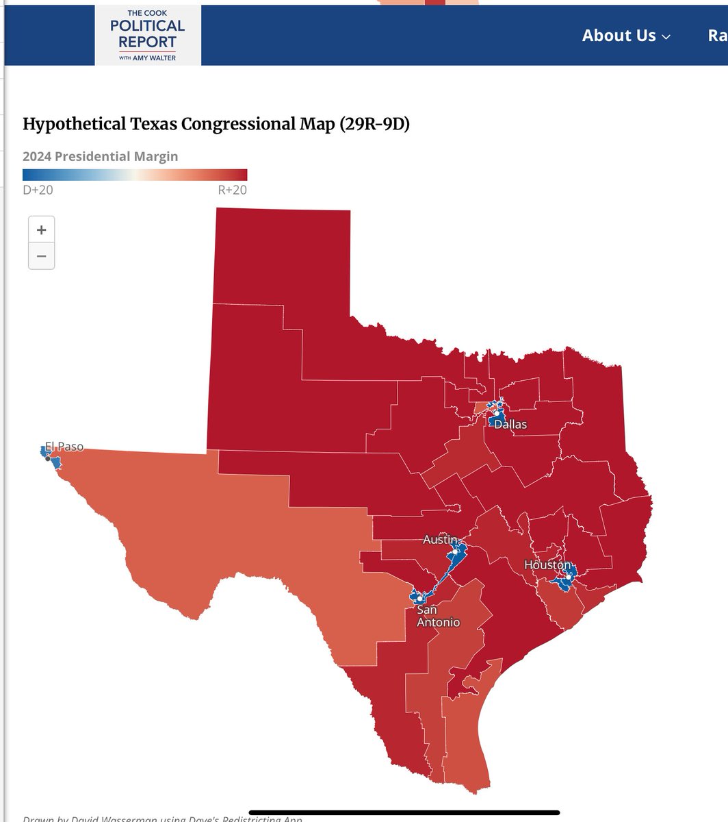 amyewalter's tweet image. In this week’s @CookPolitical , everything is bigger in TX. @JessicaTaylor moves TX SEN from SOLID to LIKELY R and @Redistrict gives detailed potential maps to show how and where R’s could pick up 3-5 seats in redraw. cookpolitical.com