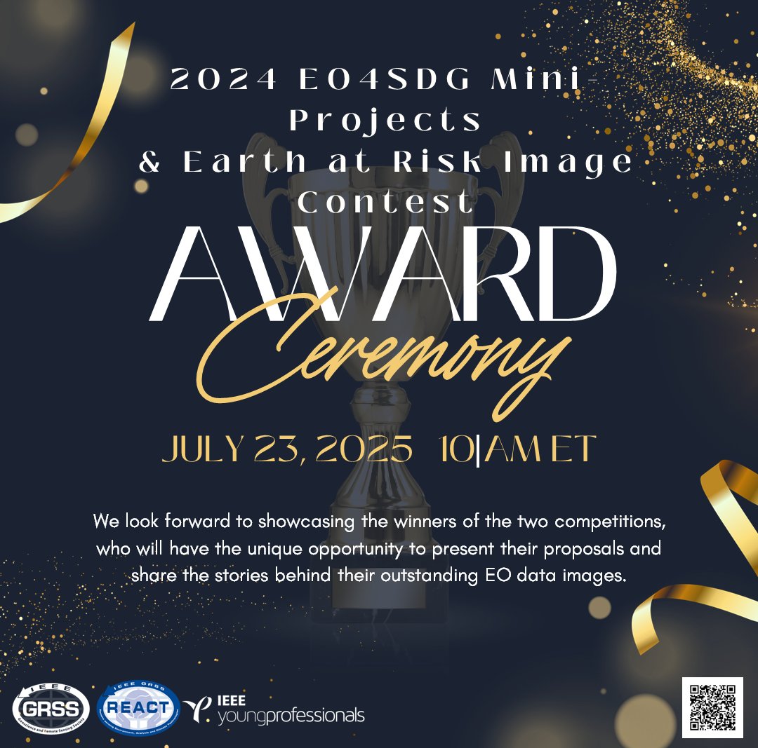 IEEE_GRSS's tweet image. 🎉 Celebrate with us at the EO4SDG Mini-Projects & Earth at Risk Image Contest 2024 Award Ceremony!
📣Hear from our winning teams as they present their inspiring proposals and stories behind their outstanding EO data images.
🏆 First Place Team: Di Jiang, Shiyi Li, Irena…