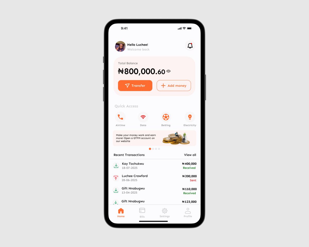 I opened the GTBank mobile app and noticed a few design decisions that could confuse users or slow them down.
As a UI/UX designer, I thought what if it was easier?
So I redesigned it with a cleaner look and better flow. Here’s how I think the app can be improved <a href="/gtbank/">Guaranty Trust</a>