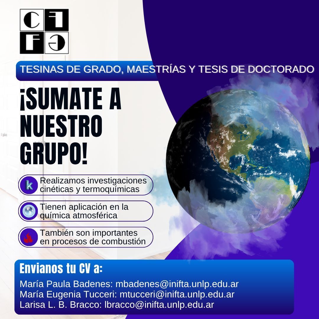 Buscamos candidata/o para la realización de Trabajos Finales de grado, Tesis de Maestría o Doctorado

Grupo de Cinética Química y Fotoquímica en Fase Gaseosa del INIFTA.

Para más información, escribinos a los mails de la imagen

#CONICET #Becas2025 #Doctorado #Tesinas #UNLP