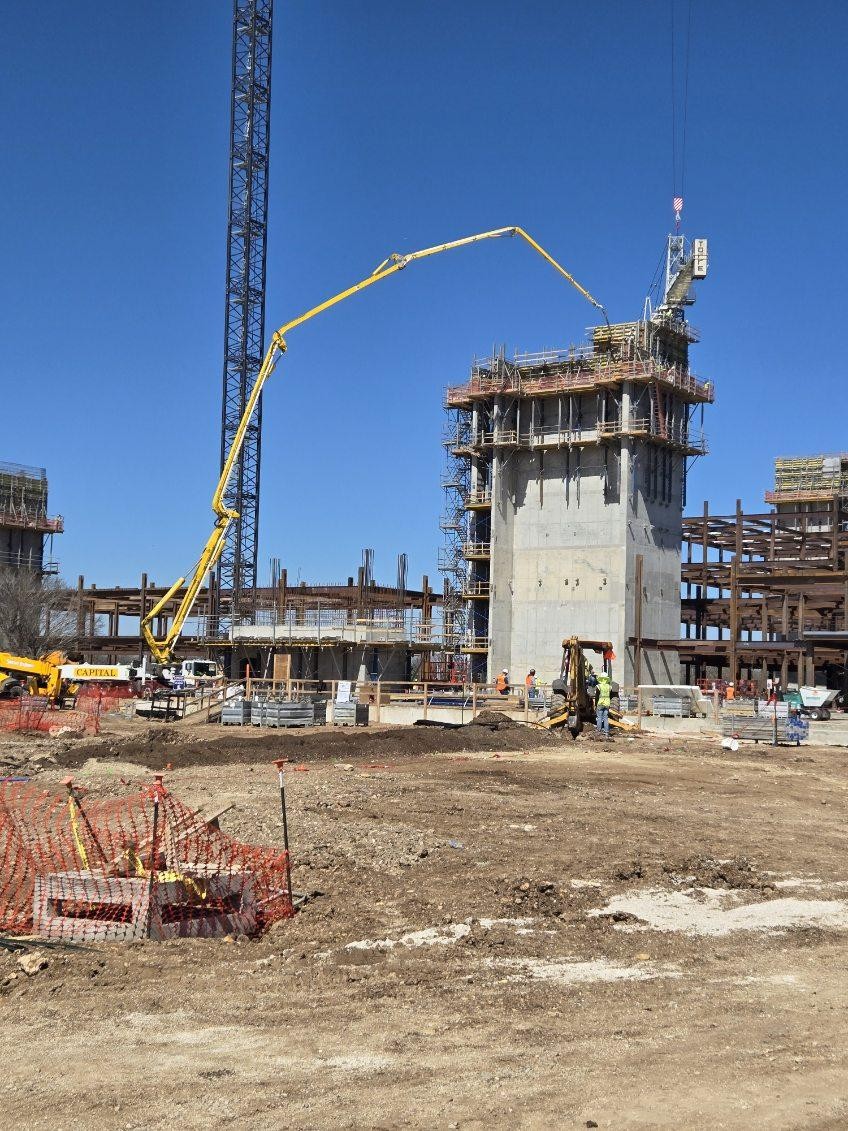 Update from the new University Health hospital project in Palo Alto Texas, adjacent to Texas A&amp;M University.  BBCP subsidiary Capital Pumping is on site with multiple booms pumping core elevated walls and elevated decks for Greco Structures. 
#ConcretePour #BrundageBone #BBCP