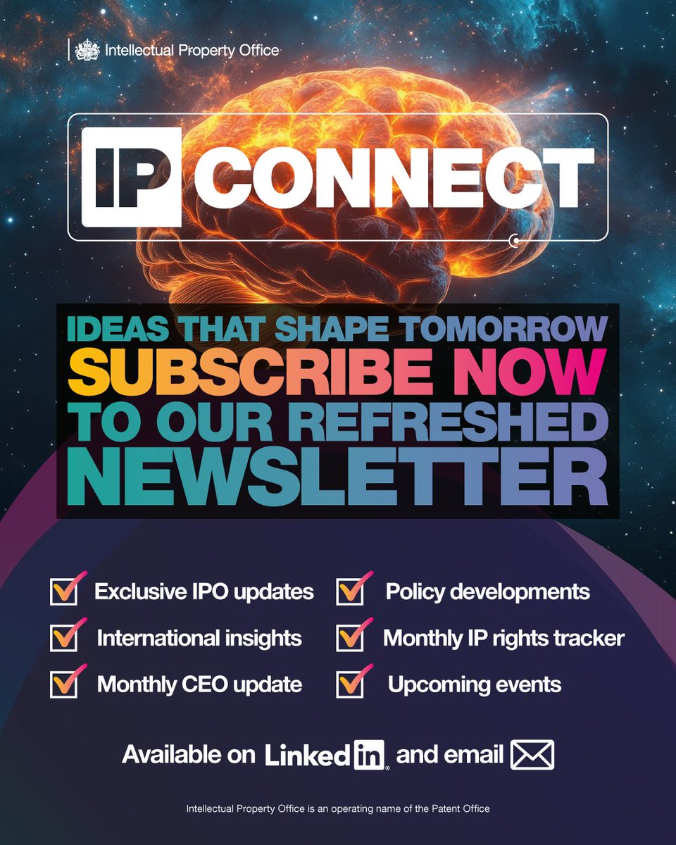 Have you subscribed to IP Connect yet? 

Our free monthly newsletter is your go to source for the latest intellectual property news, updates and announcements.

Sign up now to get IP Connect sent straight to your inbox [link]: linkedin.com/newsletters/ip…