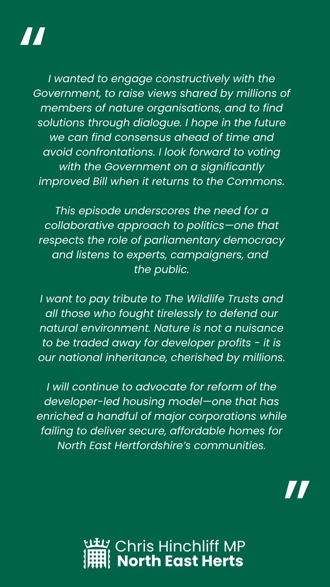 CHinchliffMP's tweet image. My statement on the on Government's amendments to Planning and Infrastructure Bill. 👇