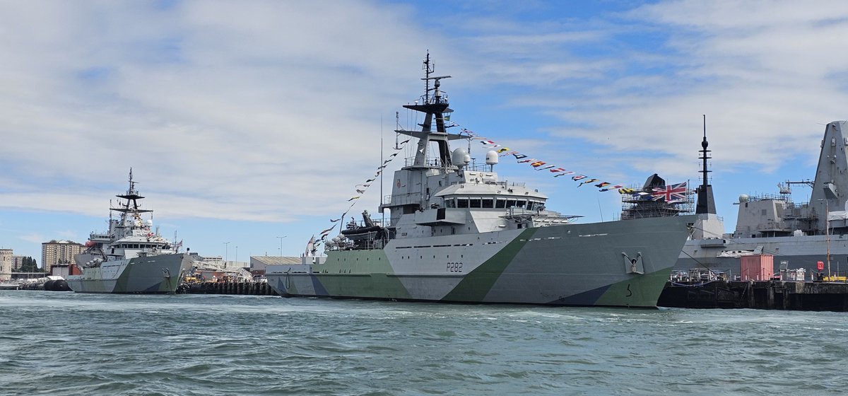 Severn and our sister ship <a href="/hms_tyne/">HMS Tyne</a> dressed overall yesterday in <a href="/HMNBPortsmouth/">HMNB Portsmouth</a>.

Looking forward to rejoining you and Mersey at sea soon!