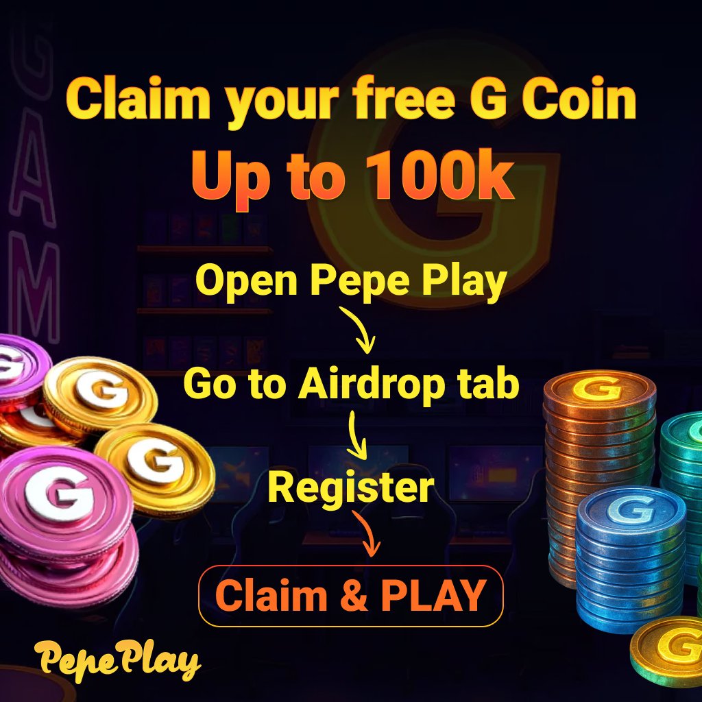 ⚡ 7 days. 7 Claims!

Up to 100K G Coin daily. Free. 🪙
🎮 Open the app → Airdrop tab → Register → Claim &amp; PLAY

That’s it 🤯

🔥 Total: up to 700K G Coin if you go all in.
Start stacking today 👉t.me/pepeplayw3_bot…