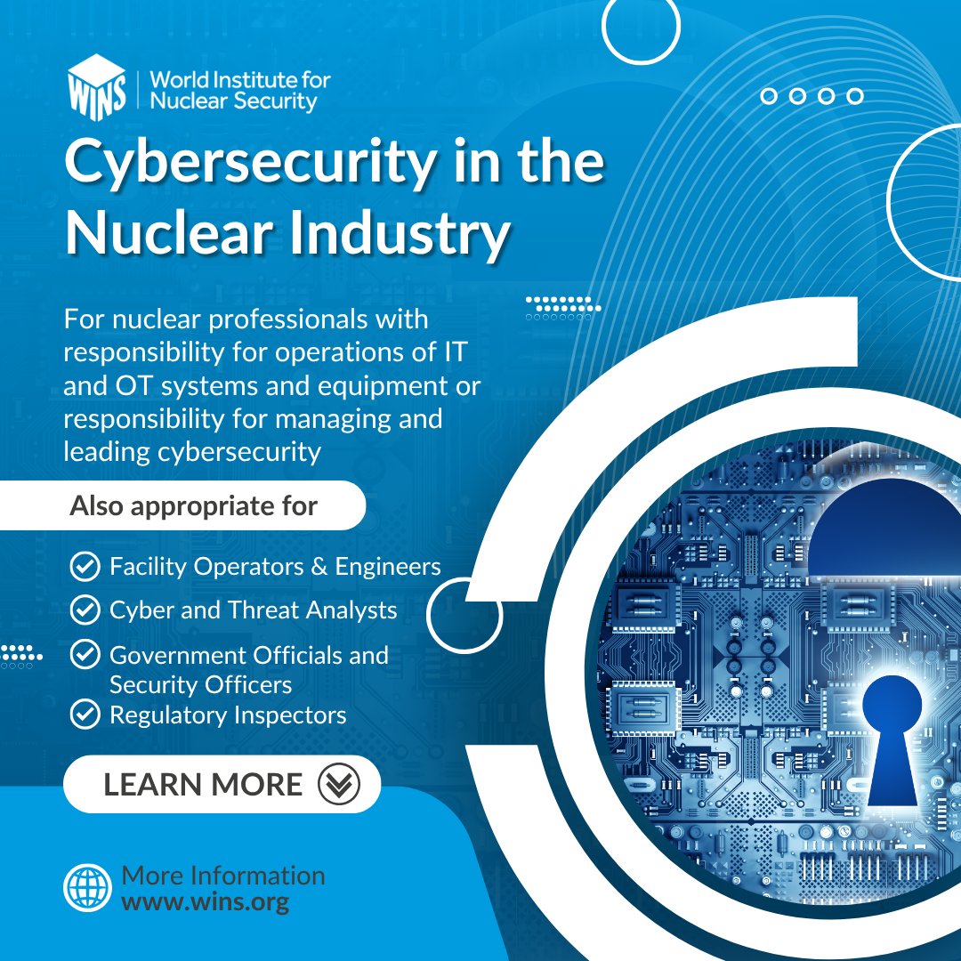 WINS_org's tweet image. Are you interested in advancing your cybersecurity skills with a course designed specifically for the nuclear industry?
Join the next edition of WINS’ training course on Cybersecurity in the Nuclear Industry: wins.org/wp-content/plu…