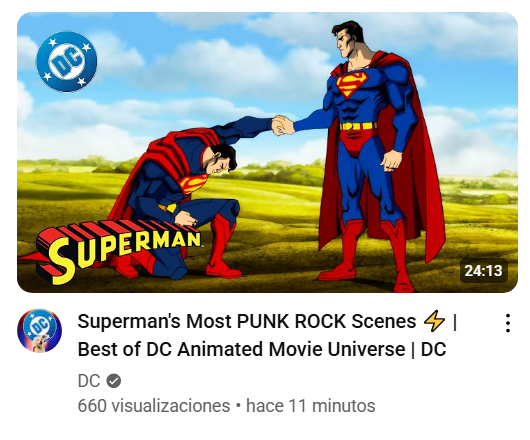 El canal oficial de DC ha subido un recopilatorio sobre los momentos más "Punk Rock" de Superman.

Y la miniatura es el Superman de Injustice arrodillado ante el Superman clásico.

Me estoy metiendo esta nueva era por el culo. WE ARE BACK. SUBIDLE EL SUELDO A LOS DE MARKETING.