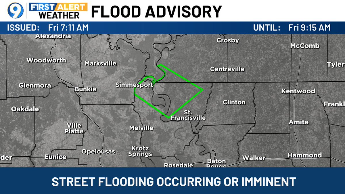 SteveWAFB's tweet image. A FLOOD ADVISORY has been issued for the areas in green. Turn around, don't drown! More >> wafb.com/weather?utm_me… #LAwx