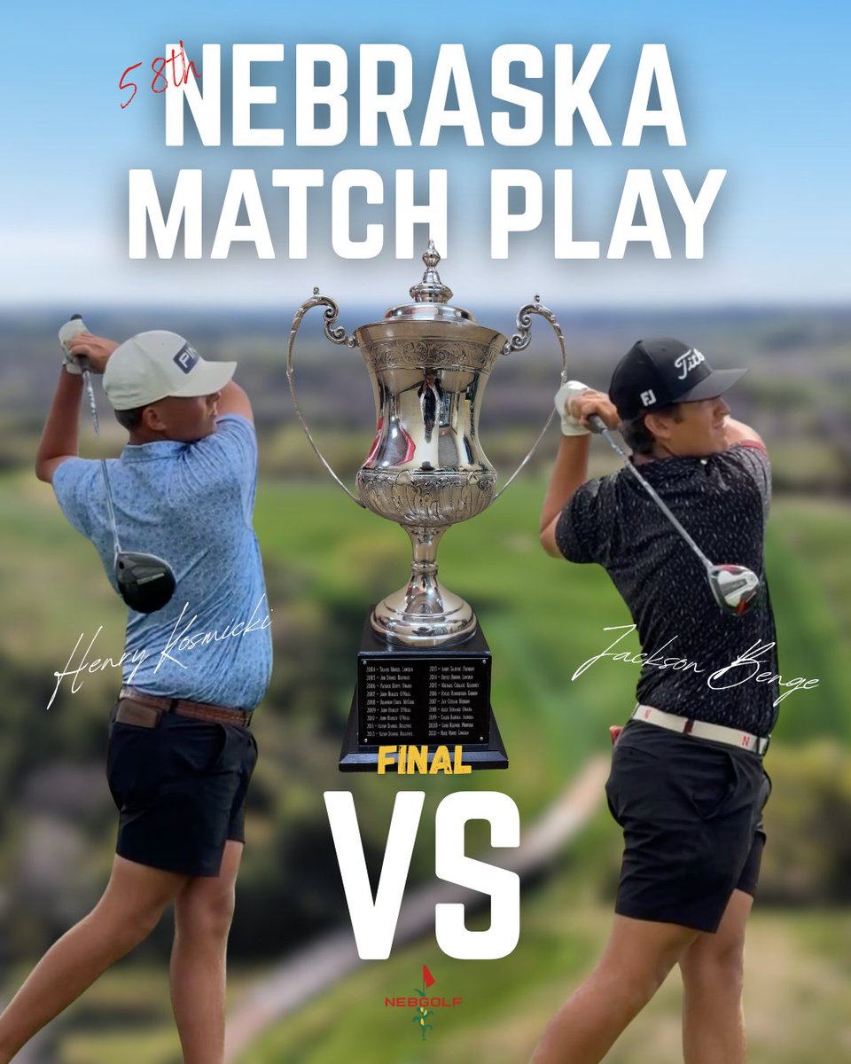 NGAgolf's tweet image. Final two at Tatanka. 🏌
The two final players for the 58th Nebraska Match Play Championship, Jackson Benge and Henry Kosmicki, tee off this morning.
Follow the Championship at nebgolf.org/nebraskamatchp…