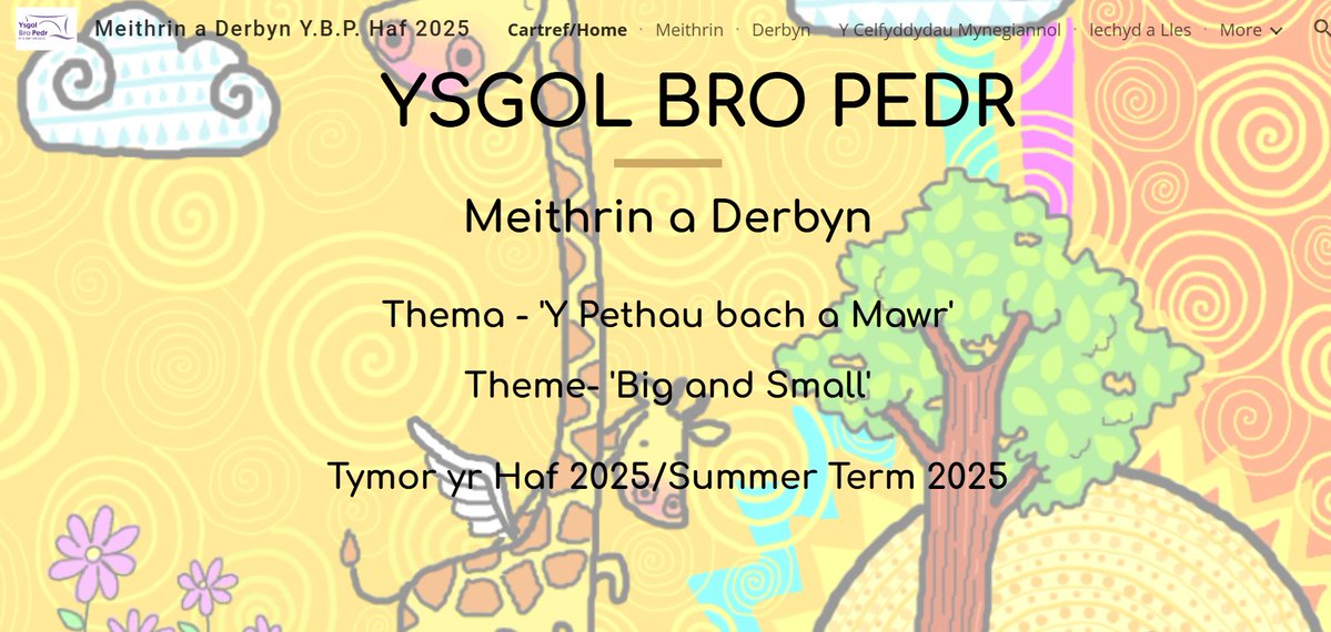 Beth am gael gip olwg ar beth mae disgyblion y Meithrin a’r Derbyn wedi bod yn gwneud yn ystod y tymor yma.
 
Why not have a look at what Nursery and Reception pupils have been doing in lessons this term.

sites.google.com/hwbcymru.net/m…