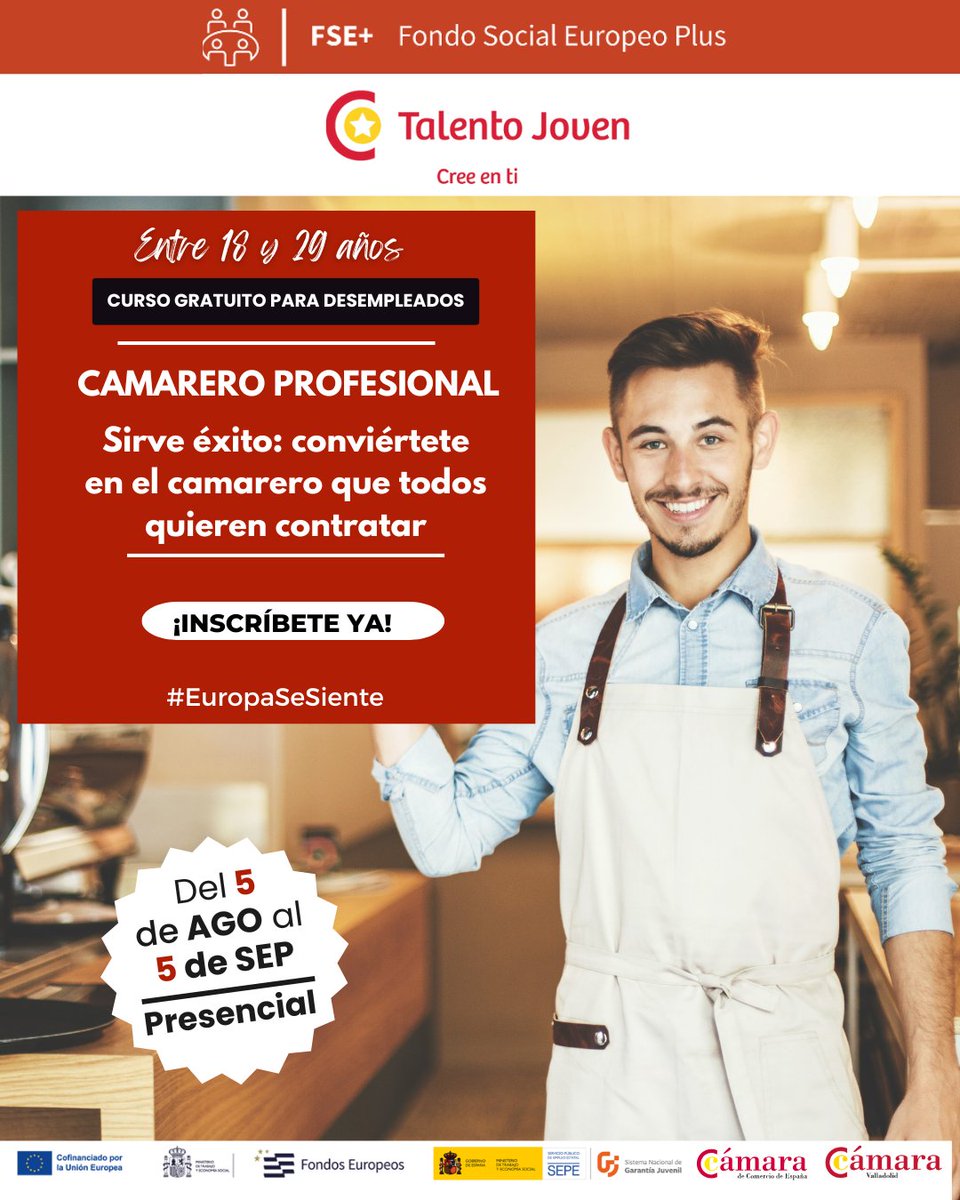 Escuela Internacional de Cocina (@eic_valladolid) on Twitter photo 🔔🍽️✨ ¿Quieres trabajar en #hostelería y no sabes por dónde empezar?
¡Prepárate para convertirte en un/a camarero/a profesional 360° y consigue el reconocimiento que mereces! 💼🍷
⭐ Financiado por <a href="/FondosUE_Esp/">Fondos Europeos en España</a>
#EuropaSeSiente
escuelainternacionaldecocina.com/formacion/sirv… 🔔🍽️✨ ¿Quieres trabajar en #hostelería y no sabes por dónde empezar?
¡Prepárate para convertirte en un/a camarero/a profesional 360° y consigue el reconocimiento que mereces! 💼🍷
⭐ Financiado por <a href="/FondosUE_Esp/">Fondos Europeos en España</a>
#EuropaSeSiente
escuelainternacionaldecocina.com/formacion/sirv…