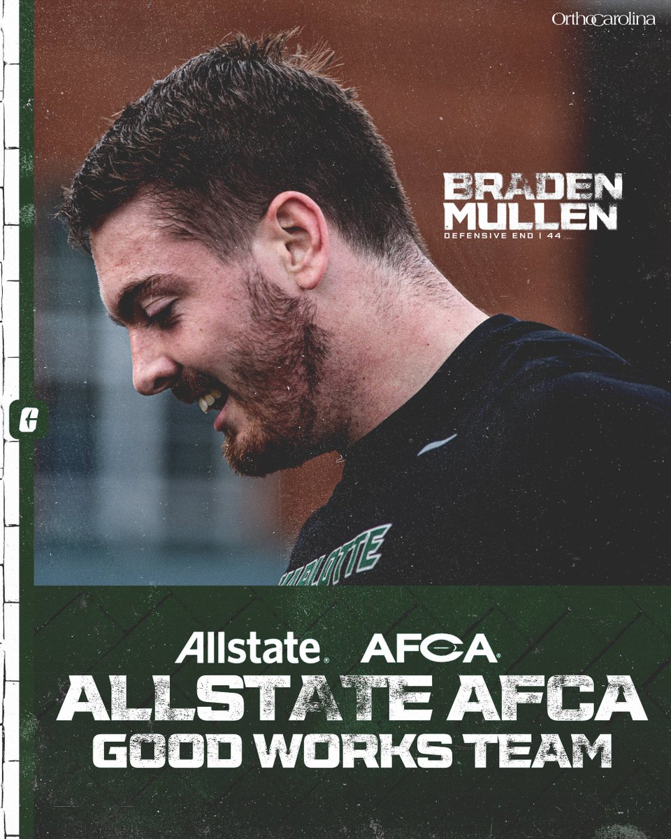 CharlotteFTBL's tweet image. Proven Community Leader ๐ค
@braden_mullen5 has been named as an Allstate @WeAreAFCA #GoodWorksTeam Nominee!
#BrickXBrick๐งฑ