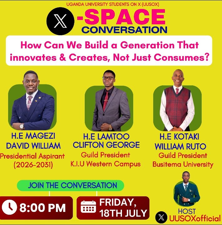 CollinMuki69009's tweet image. Good afternoon change makers and all university students.A reminder that we all show up today at 8:00 PM on an X-Space as we shall be talking real solutions for building a generation that creates, not just consumes. 
Come listen, share &amp;amp; engage.
Don’t miss out🔥🔥🔥