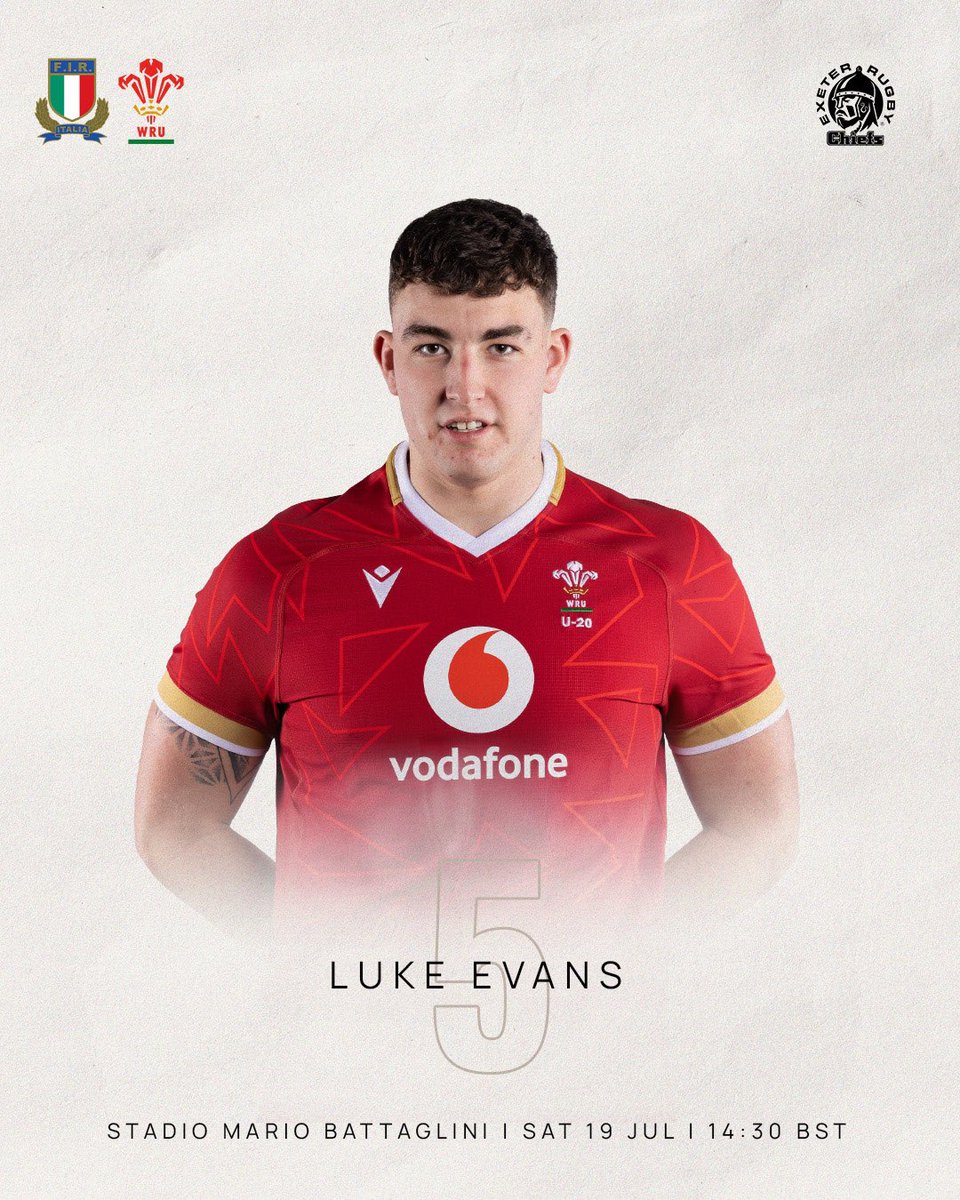 Exeter Chiefs (@exeterchiefs) on Twitter photo In the starting XV to face the Italians ๐
Luke Evans is at no.5 for <a href="/WelshRugbyUnion/">Welsh Rugby Union ๐ด๓ ง๓ ข๓ ท๓ ฌ๓ ณ๓ ฟ</a> in Rovigo this Saturday.
๐๏ธ: bit.ly/3TMF0hG
#JointheJourney In the starting XV to face the Italians ๐
Luke Evans is at no.5 for <a href="/WelshRugbyUnion/">Welsh Rugby Union ๐ด๓ ง๓ ข๓ ท๓ ฌ๓ ณ๓ ฟ</a> in Rovigo this Saturday.
๐๏ธ: bit.ly/3TMF0hG
#JointheJourney