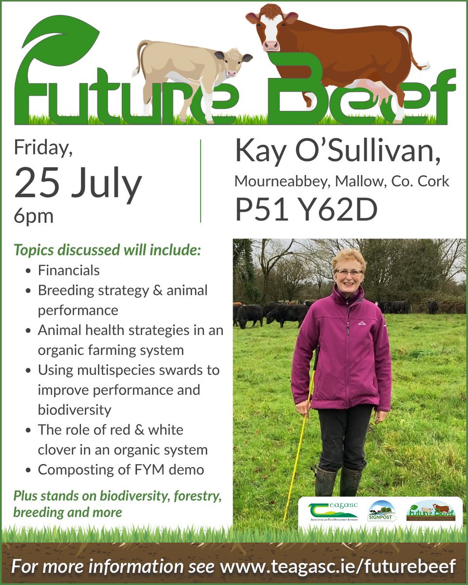 Teagasc (@teagasc) on Twitter photo Join us on Friday, 25 July at 6pm for a #FutureBeef Farm Walk on the farm of Kay O’Sullivan, Mourneabbey, Mallow, Co. Cork.
Using multispecies swards to improve performance and biodiversity will be discussed.
More details bit.ly/3G8tdXS
<a href="/TeagascBeef/">Teagasc Beef</a> <a href="/TeagascOrganics/">TeagascOrganics</a> Join us on Friday, 25 July at 6pm for a #FutureBeef Farm Walk on the farm of Kay O’Sullivan, Mourneabbey, Mallow, Co. Cork.
Using multispecies swards to improve performance and biodiversity will be discussed.
More details bit.ly/3G8tdXS
<a href="/TeagascBeef/">Teagasc Beef</a> <a href="/TeagascOrganics/">TeagascOrganics</a>