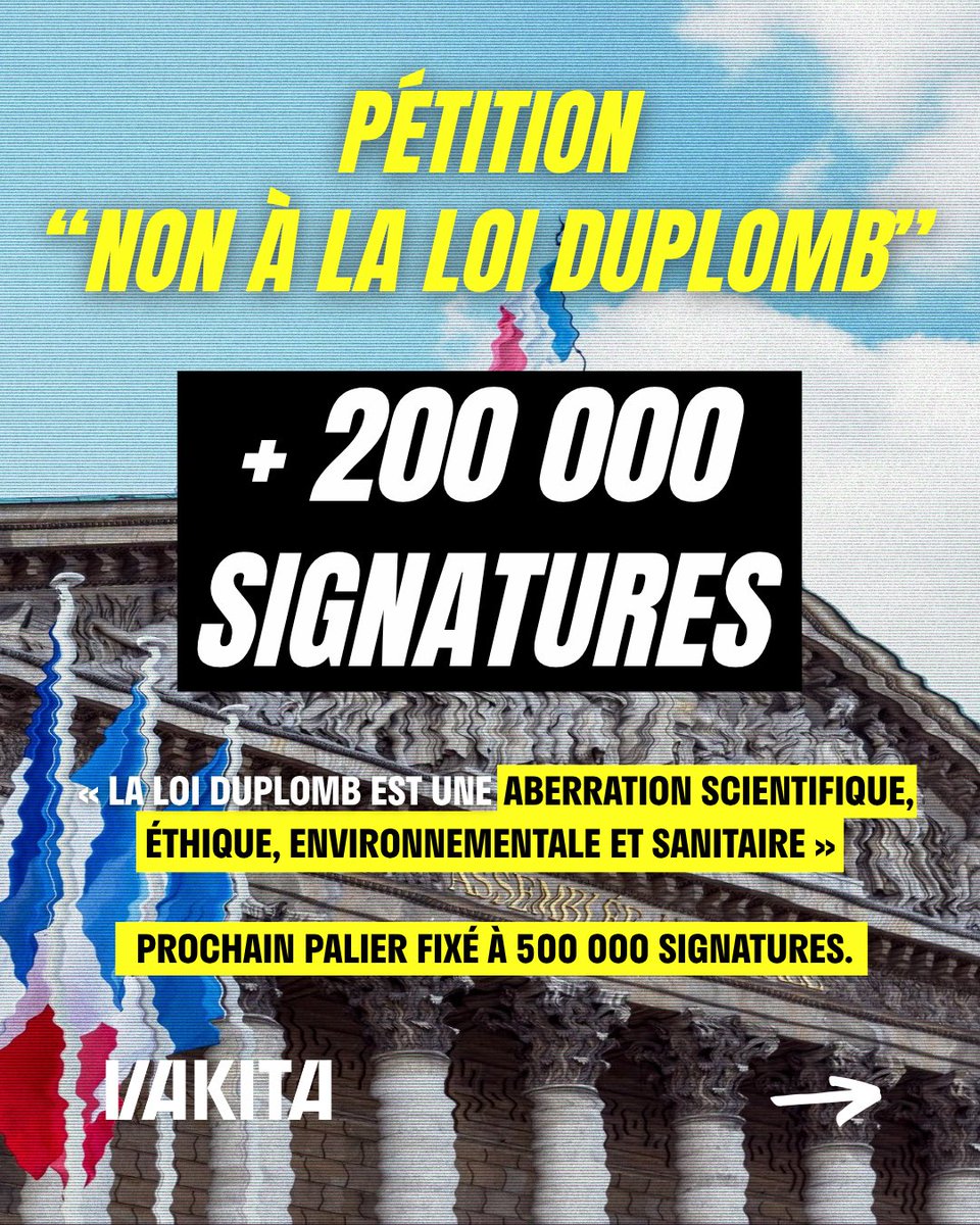 La pétition pour dire « NON à la loi Duplomb » dépasse les 200 000 signatures ! 

On vous mets le lien en BIO.