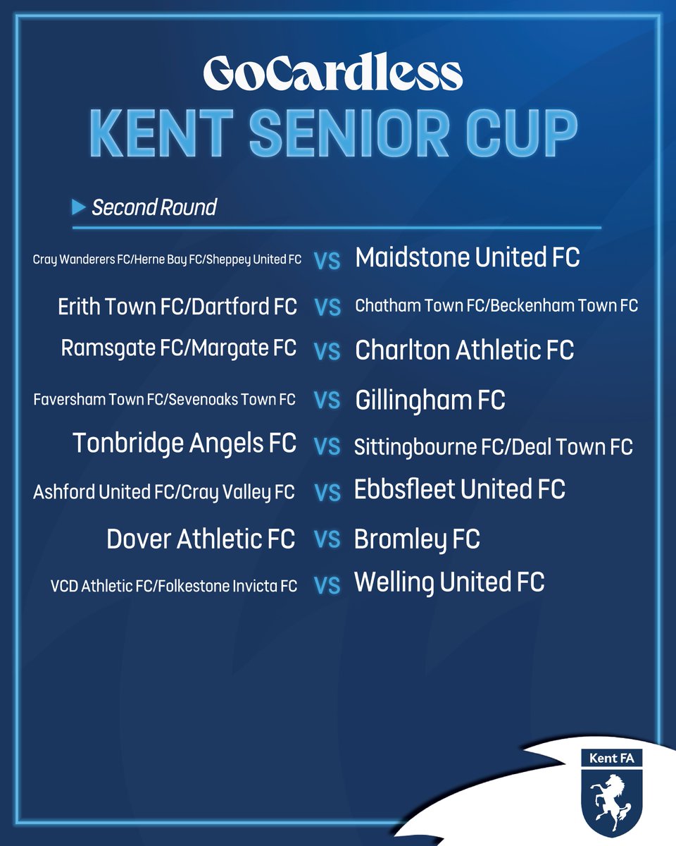 KentFA's tweet image. GOCARDLESS KENT SENIOR CUP 🏆 | We're delighted to announce the preliminary, first and second round draws for the @GoCardless Kent Senior Cup 2025-26!
Best of luck to all teams involved! 🤞
#MagicOfTheCups #KentFootball