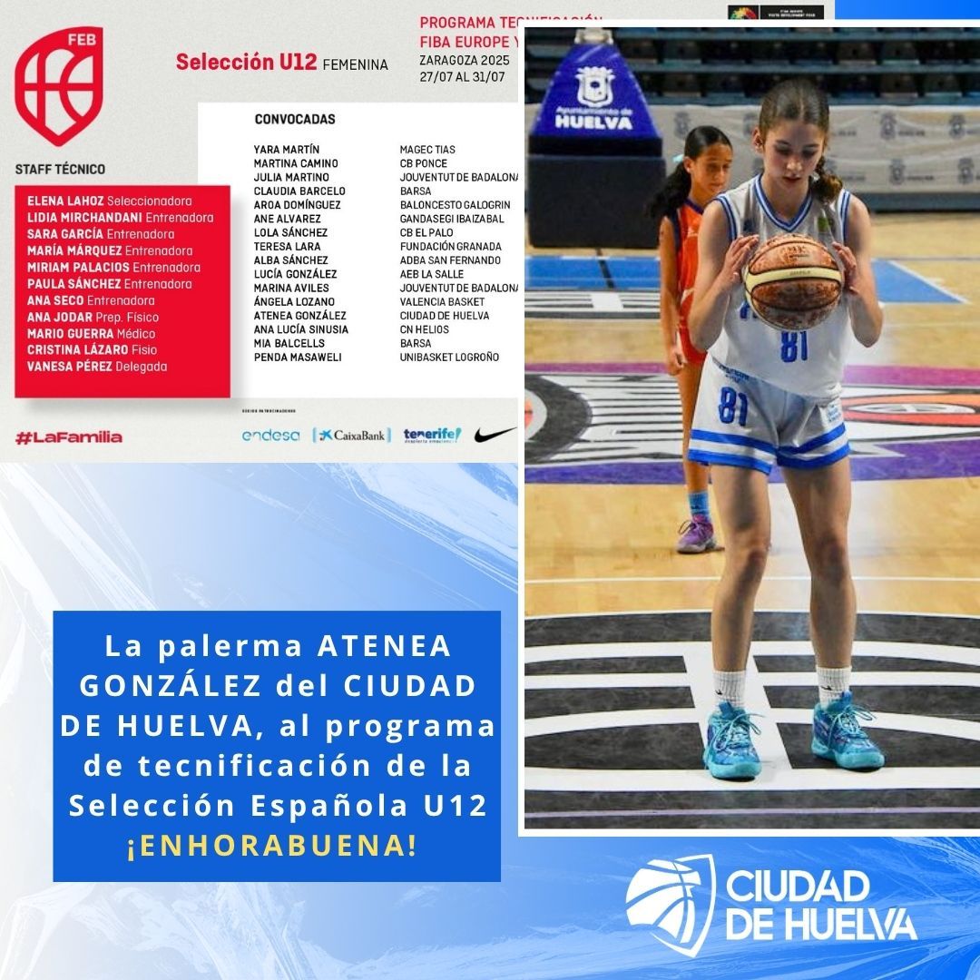 πΎππͺπππ ππ ππͺππ‘π«π (@ciudaddehuelva) on Twitter photo Nuestra jugadora Atenea GonzΓ‘lez que se iniciΓ³ en el <a href="/CiudaddePalos/">Ciudad de Palos</a> y continΓΊa su formaciΓ³n en el CIUDAD DE HUELVA, ha sido seleccionada para el Programa de TecnificaciΓ³n FIBA EUROPE YOUTH DEVELOPMENT FUND de la SelecciΓ³n EspaΓ±ola U12 de la FEB. <a href="/CompeticionFEB/">CompeticionesFEB</a> Nuestra jugadora Atenea GonzΓ‘lez que se iniciΓ³ en el <a href="/CiudaddePalos/">Ciudad de Palos</a> y continΓΊa su formaciΓ³n en el CIUDAD DE HUELVA, ha sido seleccionada para el Programa de TecnificaciΓ³n FIBA EUROPE YOUTH DEVELOPMENT FUND de la SelecciΓ³n EspaΓ±ola U12 de la FEB. <a href="/CompeticionFEB/">CompeticionesFEB</a>