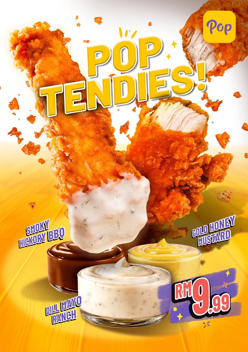 NEW Pop Tendies!
POPPIN’ HOT 🔥 CRISPY GILA.
Dunk it, crunch it, love it. RM9.99 only 🍗

#PopMeals #PopTendies