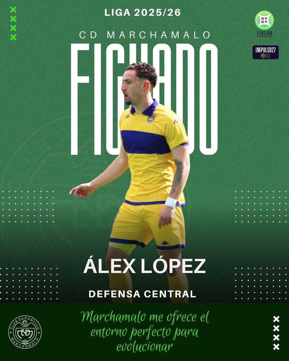 🟢 FICHAJE | Álex López se une al CD Marchamalo.

🧱 Central | 19 años
🔝 Canteras del Atleti y Alcorcón
💬 “Marchamalo me ofrece el entorno perfecto para evolucionar”

Y no hay duda: este es el lugar donde #CrecemosJuntos
📲 bit.ly/3TI7FEy
#BienvenidoÁlex #CDMarchamalo