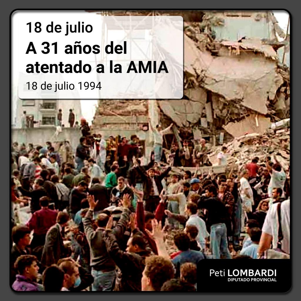 petilombardi's tweet image. A 31 años del atentado a la AMIA, recordamos a las 85 víctimas fatales que dejó el mayor ataque terrorista en la historia de nuestro país. Acompañamos la lucha por una Memoria Activa, por justicia y el compromiso de no olvidar.
